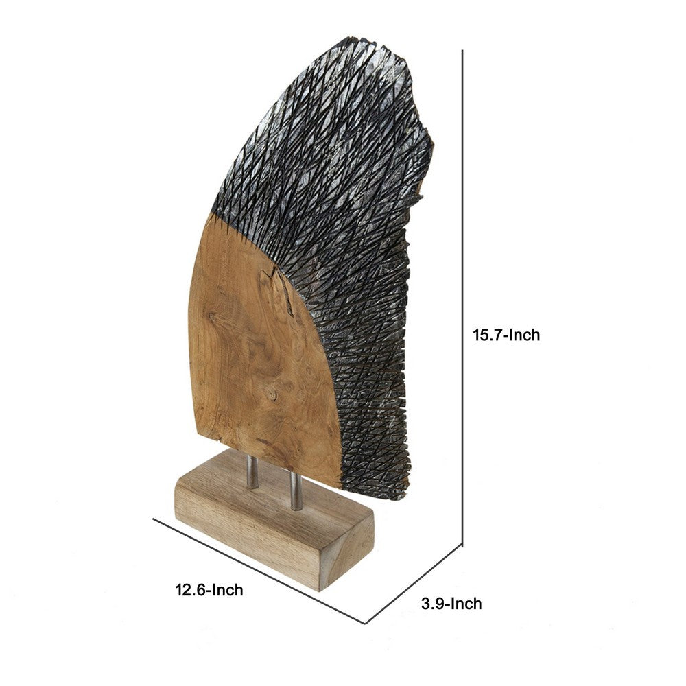 Upin Abstract Wing Sculpture on Base | Brown Wood | Black Metal | 16"