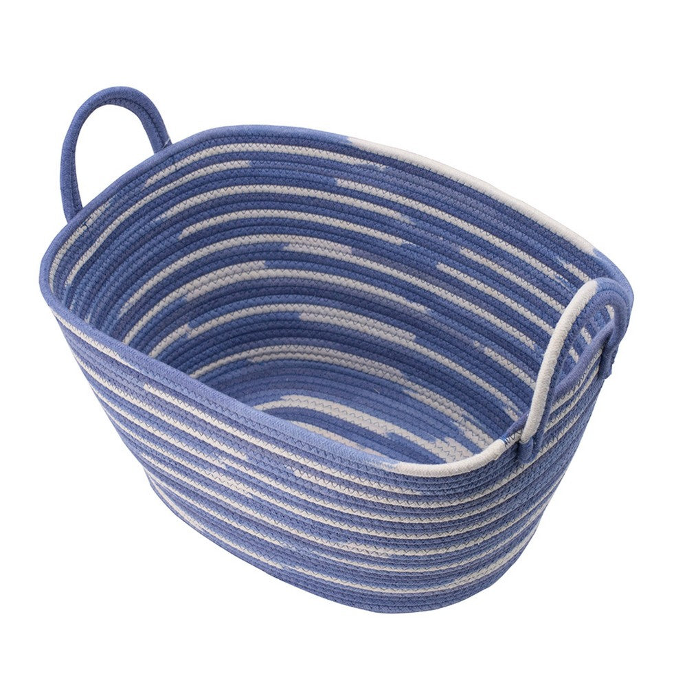 Benny Oval Baskets Set of 2 | Striped Pattern | Blue-White Cotton 20 18"