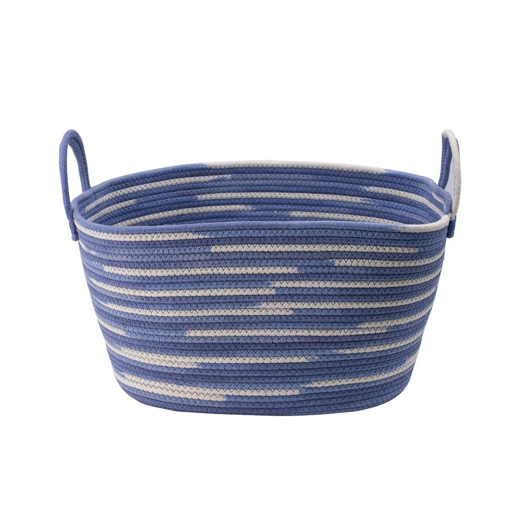 Benny Oval Baskets Set of 2 | Striped Pattern | Blue-White Cotton 20 18"