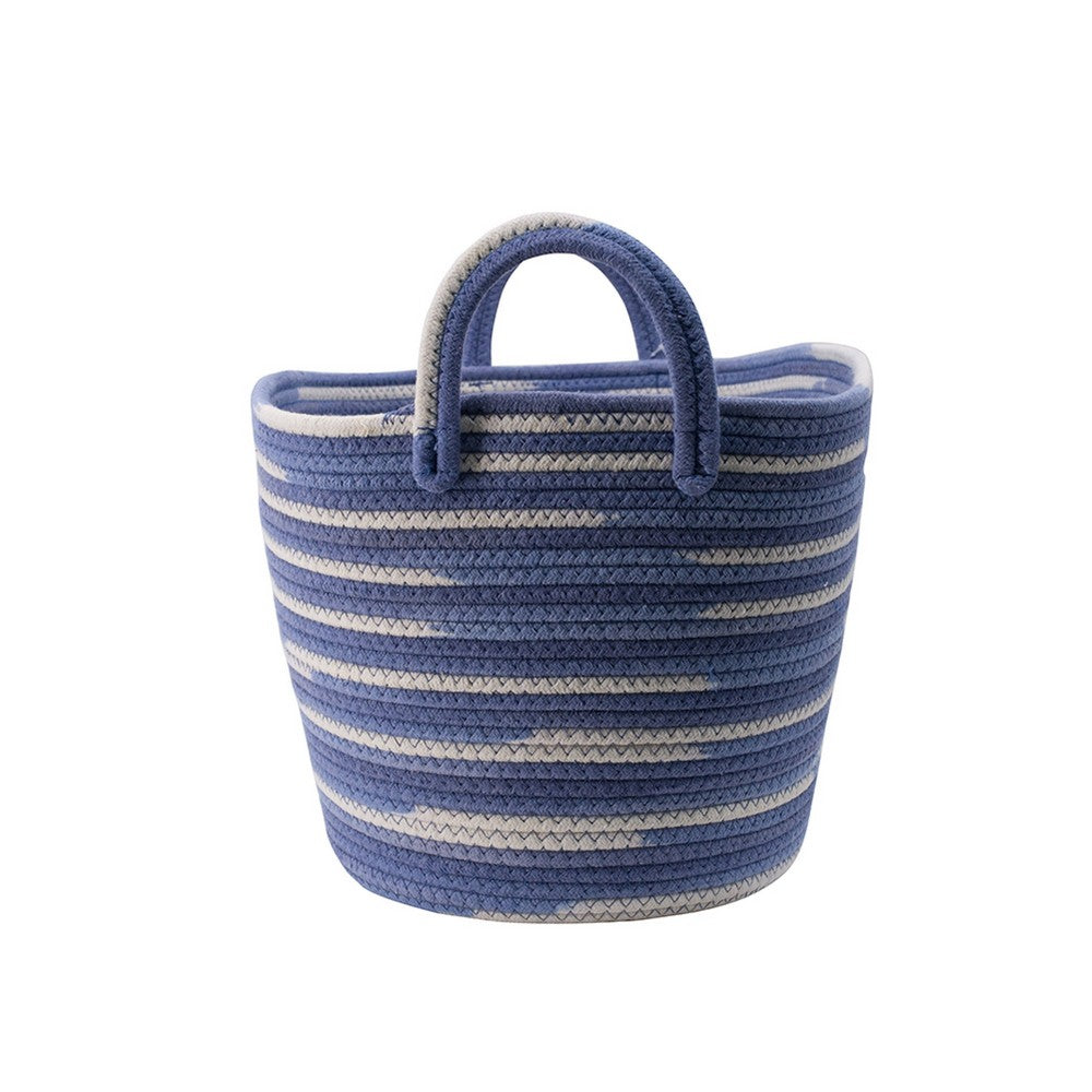 Benny Oval Baskets Set of 2 | Striped Pattern | Blue-White Cotton 20 18"