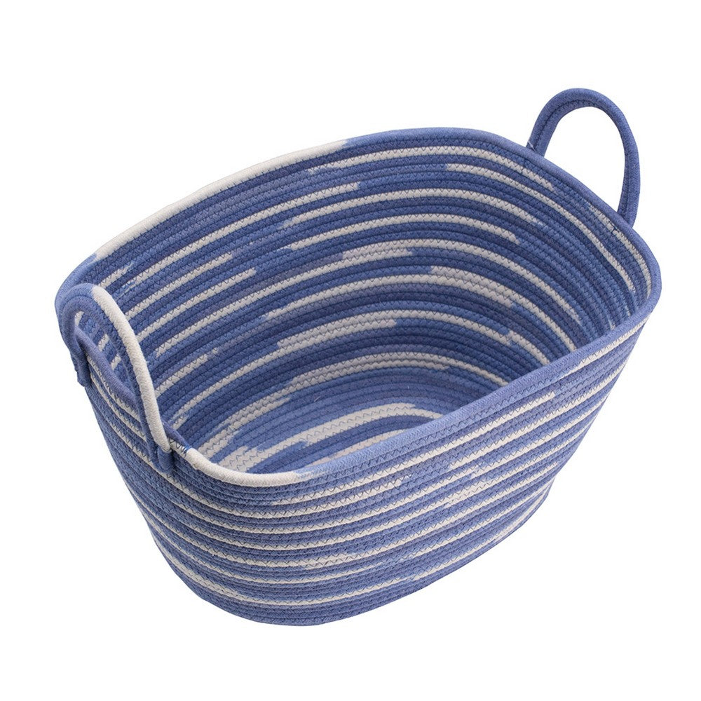 Benny Oval Baskets Set of 2 | Striped Pattern | Blue-White Cotton 20 18"