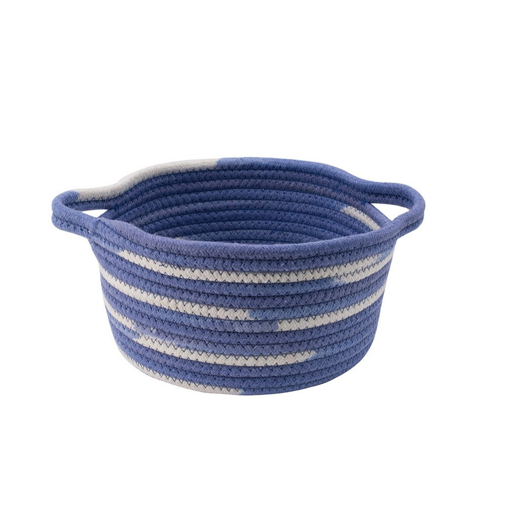 Tex Baskets with Integrated Handles Set of 3 | Blue-White Cotton 10 9 8"