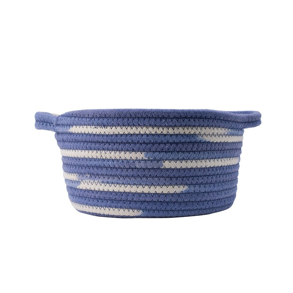 Tex Baskets with Integrated Handles Set of 3 | Blue-White Cotton 10 9 8"
