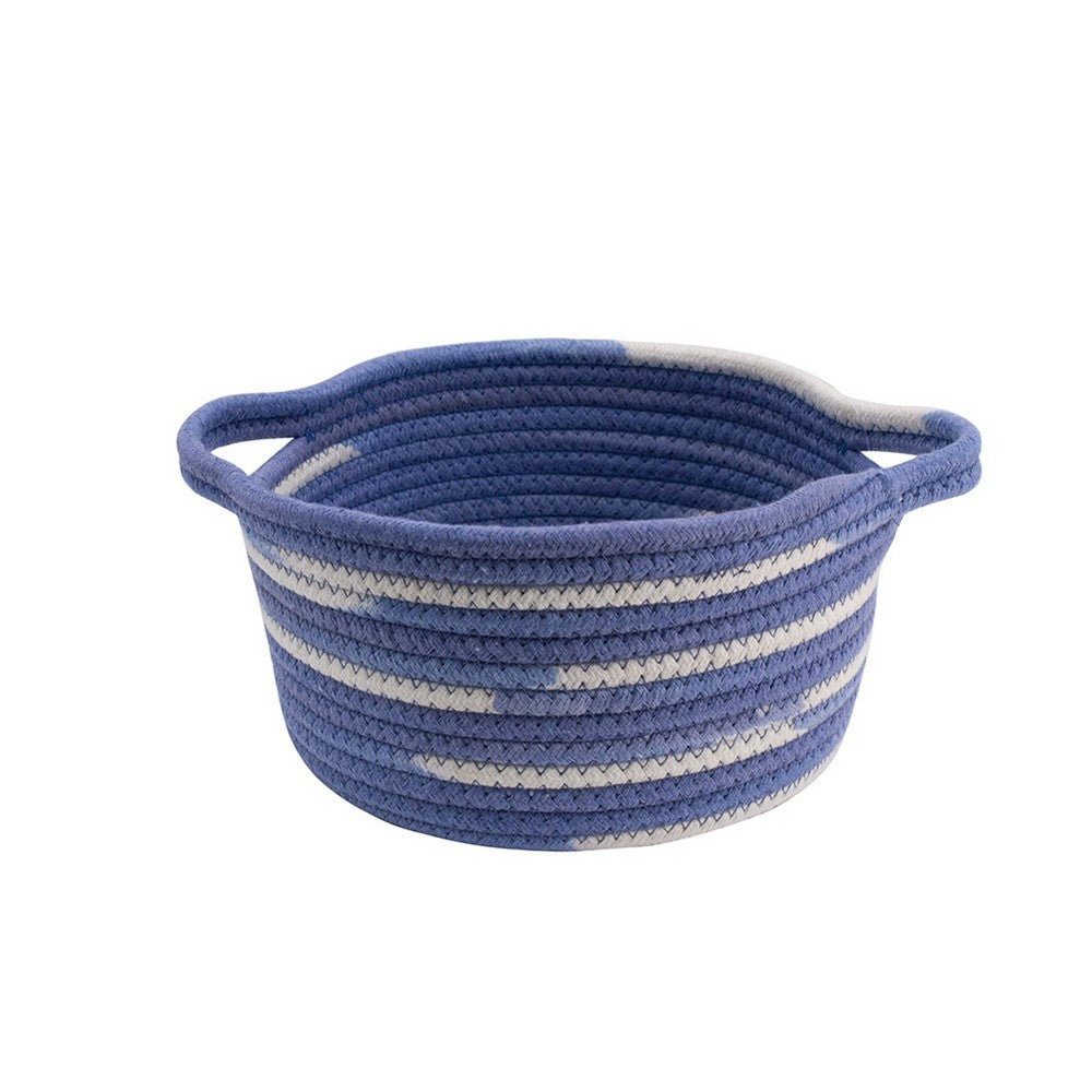 Tex Baskets with Integrated Handles Set of 3 | Blue-White Cotton 10 9 8"