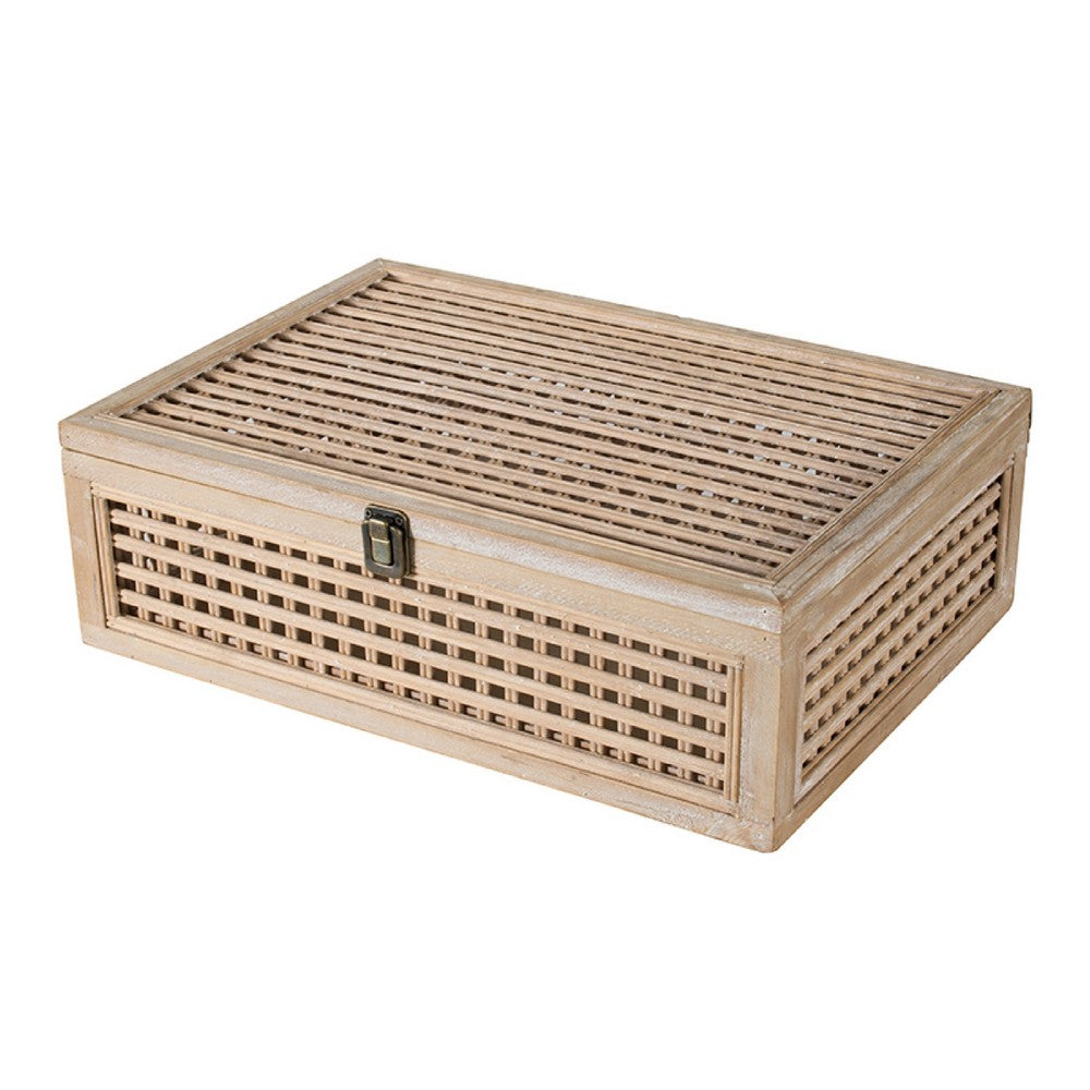 Alvin Decorative Storage Box | Slatted Design | Brown Bamboo-Wood 19"