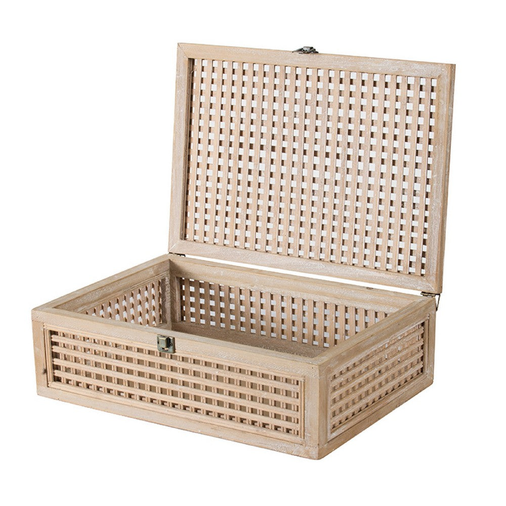 Alvin Decorative Storage Box | Slatted Design | Brown Bamboo-Wood 19"