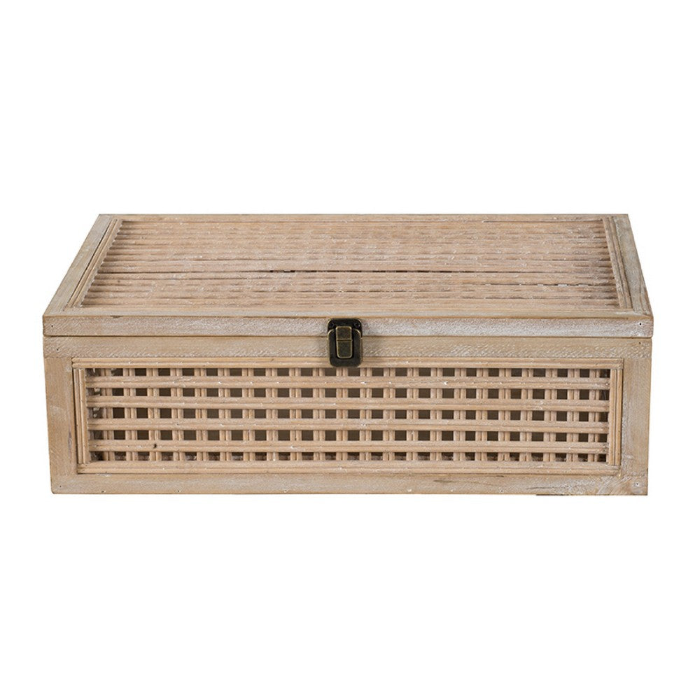 Alvin Decorative Storage Box | Slatted Design | Brown Bamboo-Wood 19"