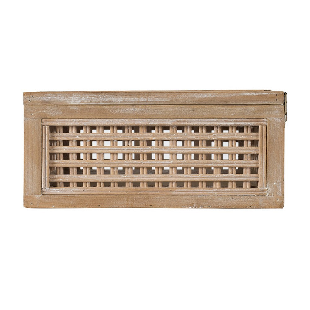 Alvin Decorative Storage Box | Slatted Design | Brown Bamboo-Wood 19"