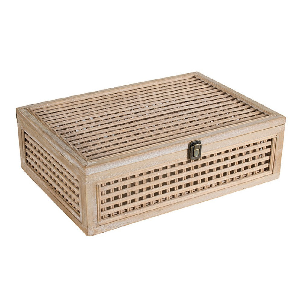 Alvin Decorative Storage Box | Slatted Design | Brown Bamboo-Wood 19"
