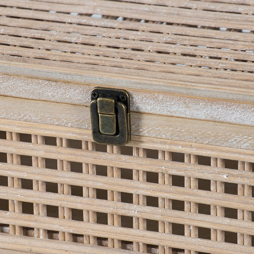 Alvin Decorative Storage Box | Slatted Design | Brown Bamboo-Wood 19"