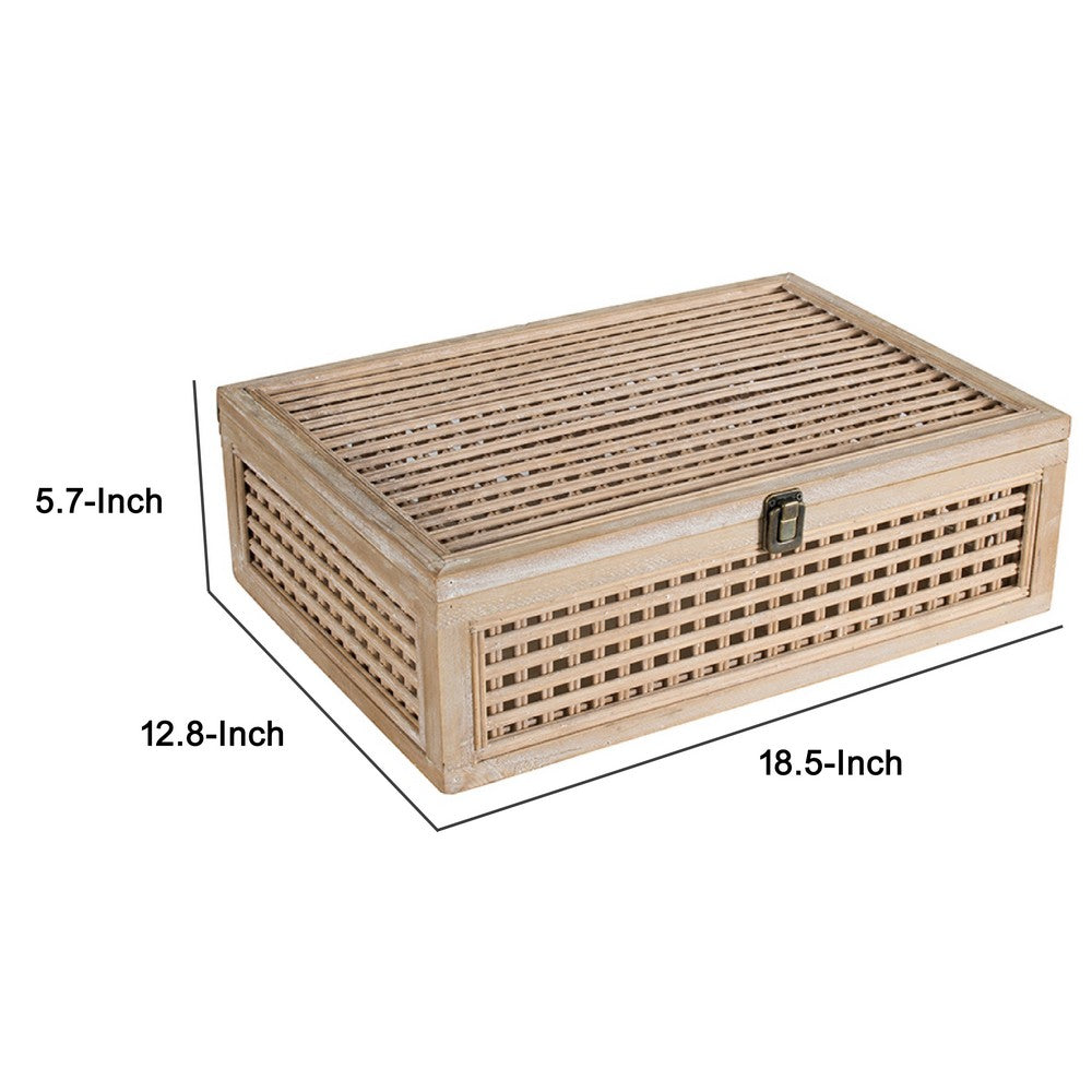 Alvin Decorative Storage Box | Slatted Design | Brown Bamboo-Wood 19"