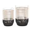 Vanie Basket Set of 2 | Slat Patterns | Black Iron | Cream Bamboo 23 19"