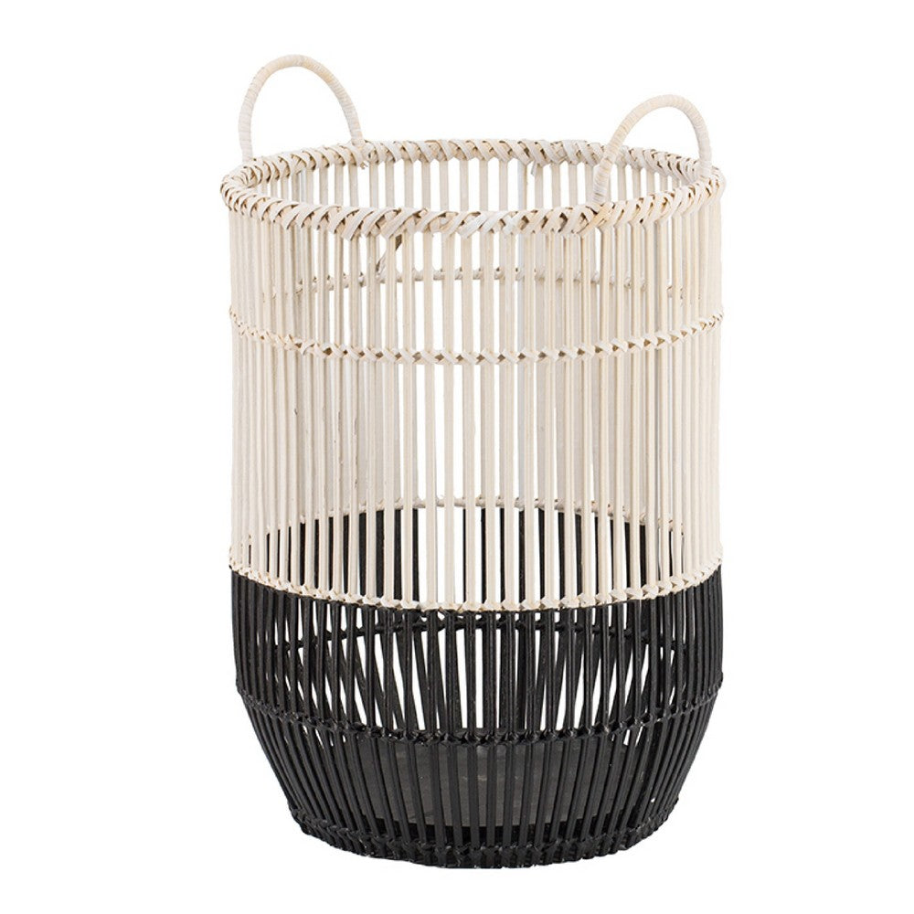 Vanie Basket Set of 2 | Slat Patterns | Black Iron | Cream Bamboo 23 19"