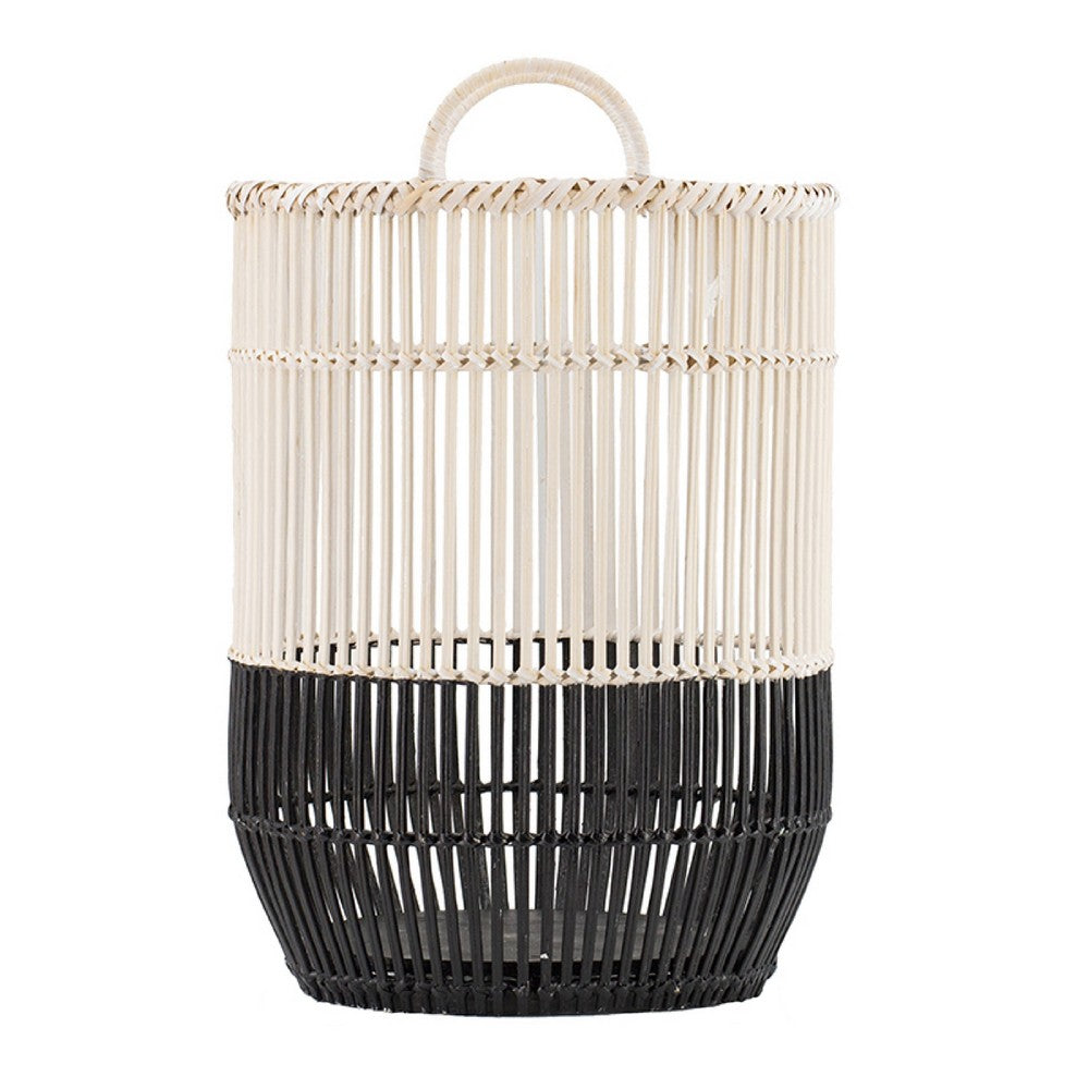 Vanie Basket Set of 2 | Slat Patterns | Black Iron | Cream Bamboo 23 19"