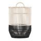 Vanie Basket Set of 2 | Slat Patterns | Black Iron | Cream Bamboo 23 19"