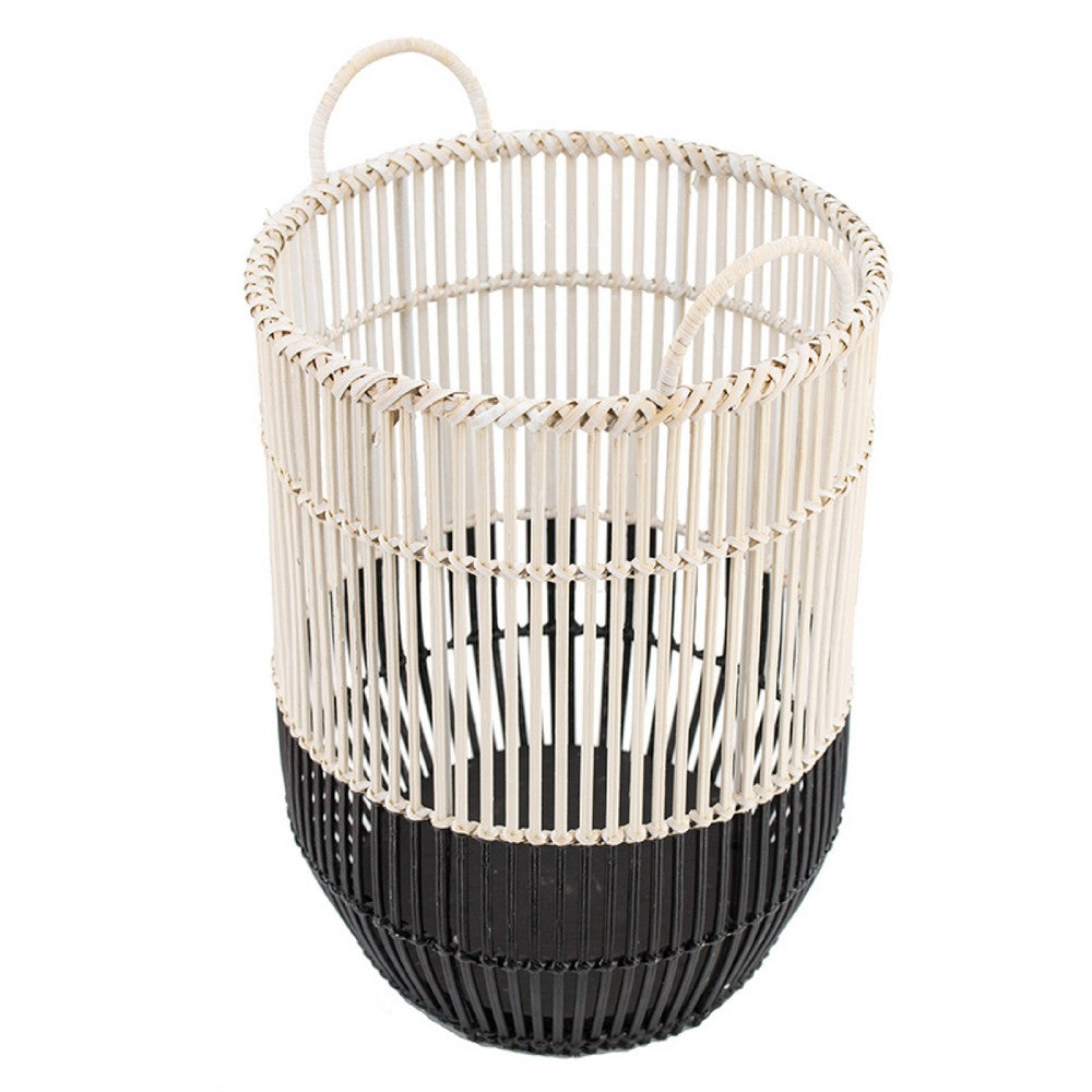 Vanie Basket Set of 2 | Slat Patterns | Black Iron | Cream Bamboo 23 19"