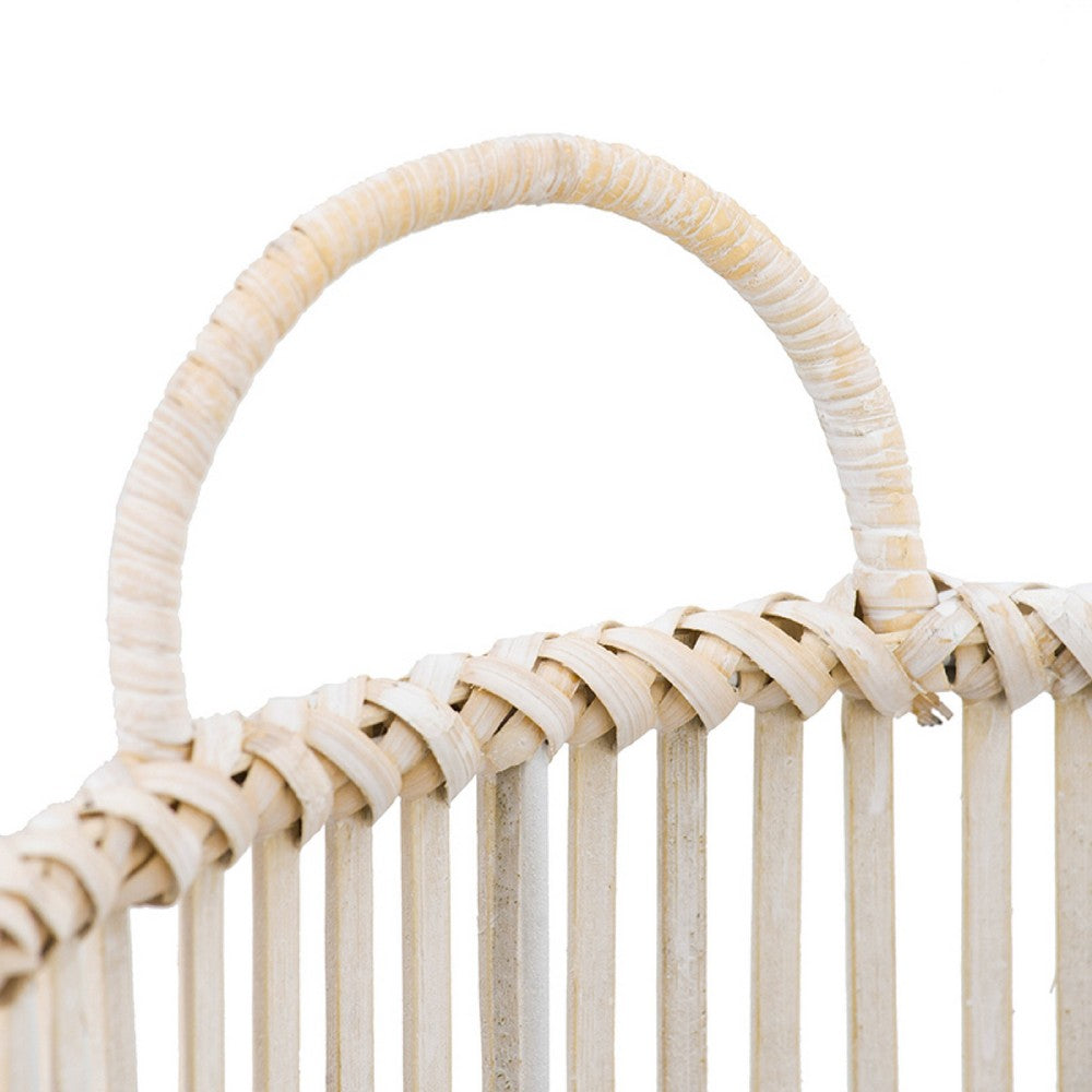 Vanie Basket Set of 2 | Slat Patterns | Black Iron | Cream Bamboo 23 19"