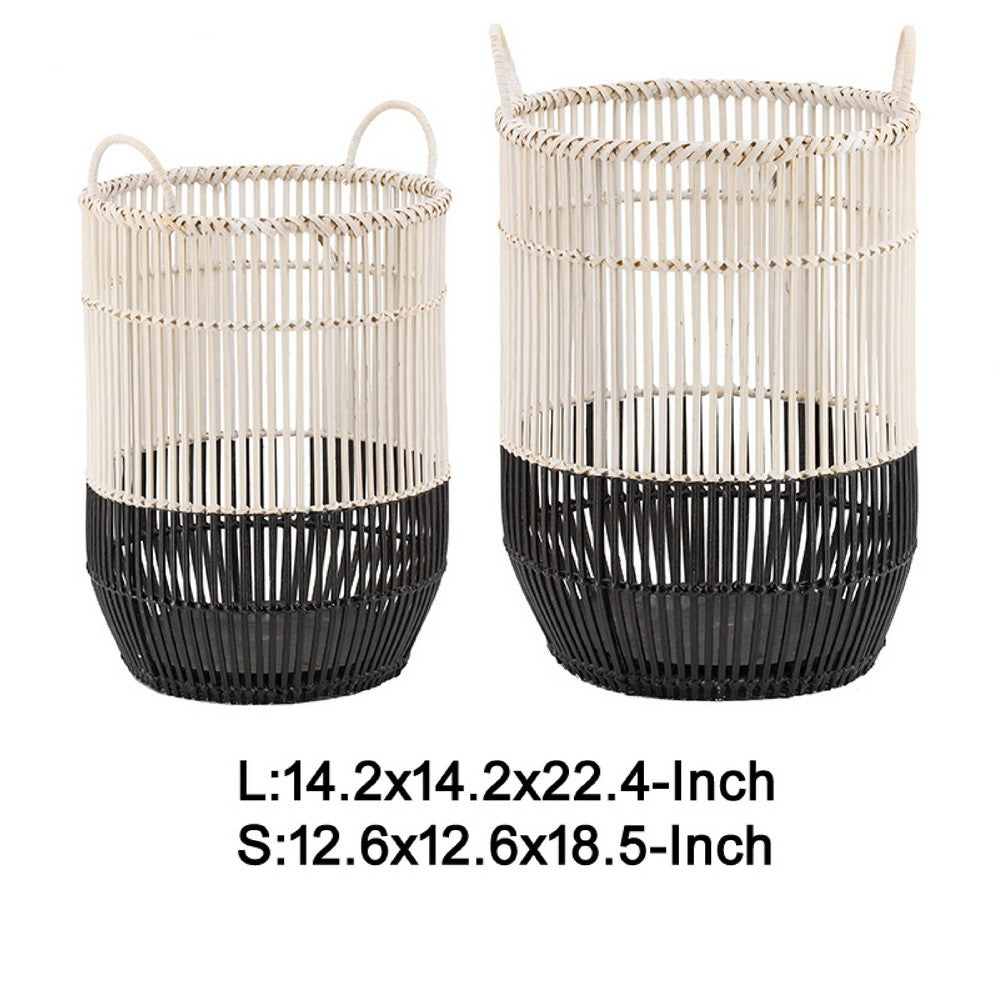 Vanie Basket Set of 2 | Slat Patterns | Black Iron | Cream Bamboo 23 19"