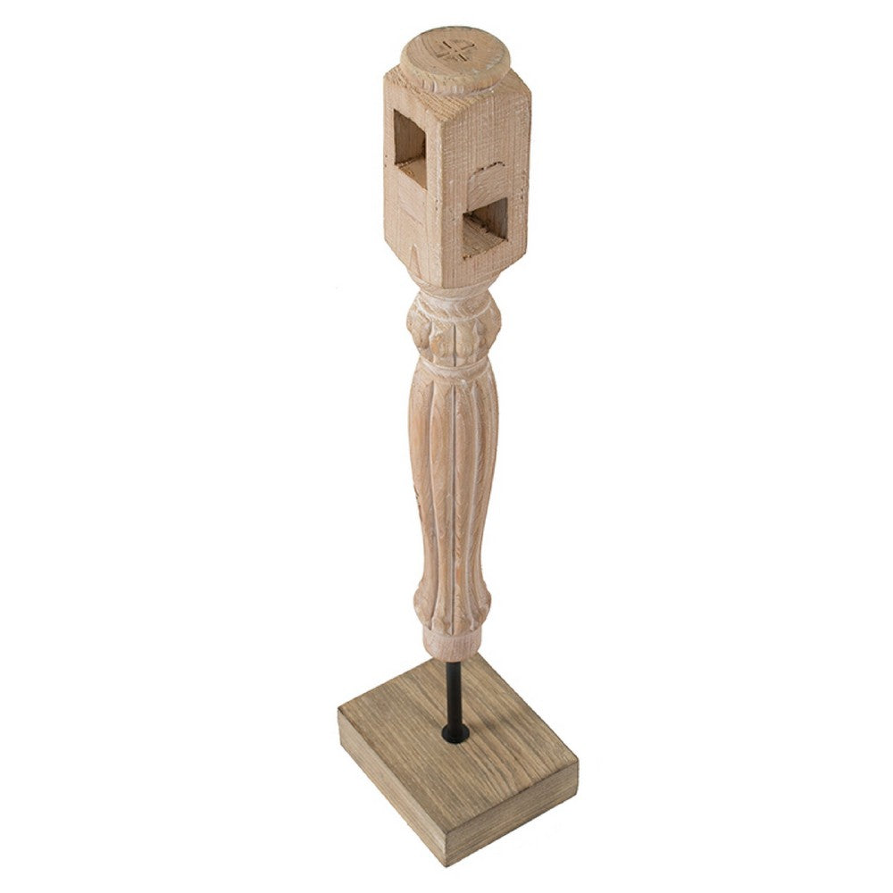 Wren Tabletop Accent Decoration | Turned Detail Iron Rod | Brown Wood 30"