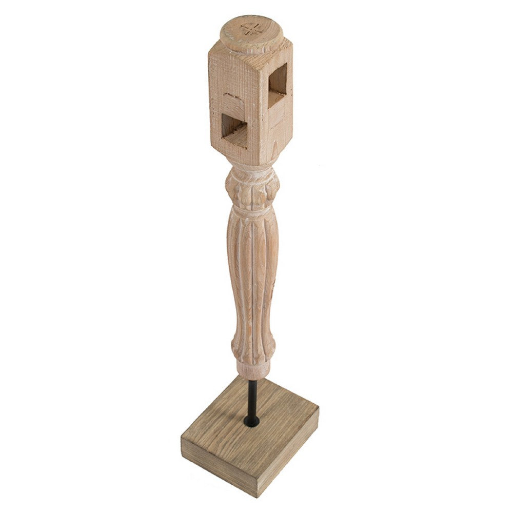 Wren Tabletop Accent Decoration | Turned Detail Iron Rod | Brown Wood 30"