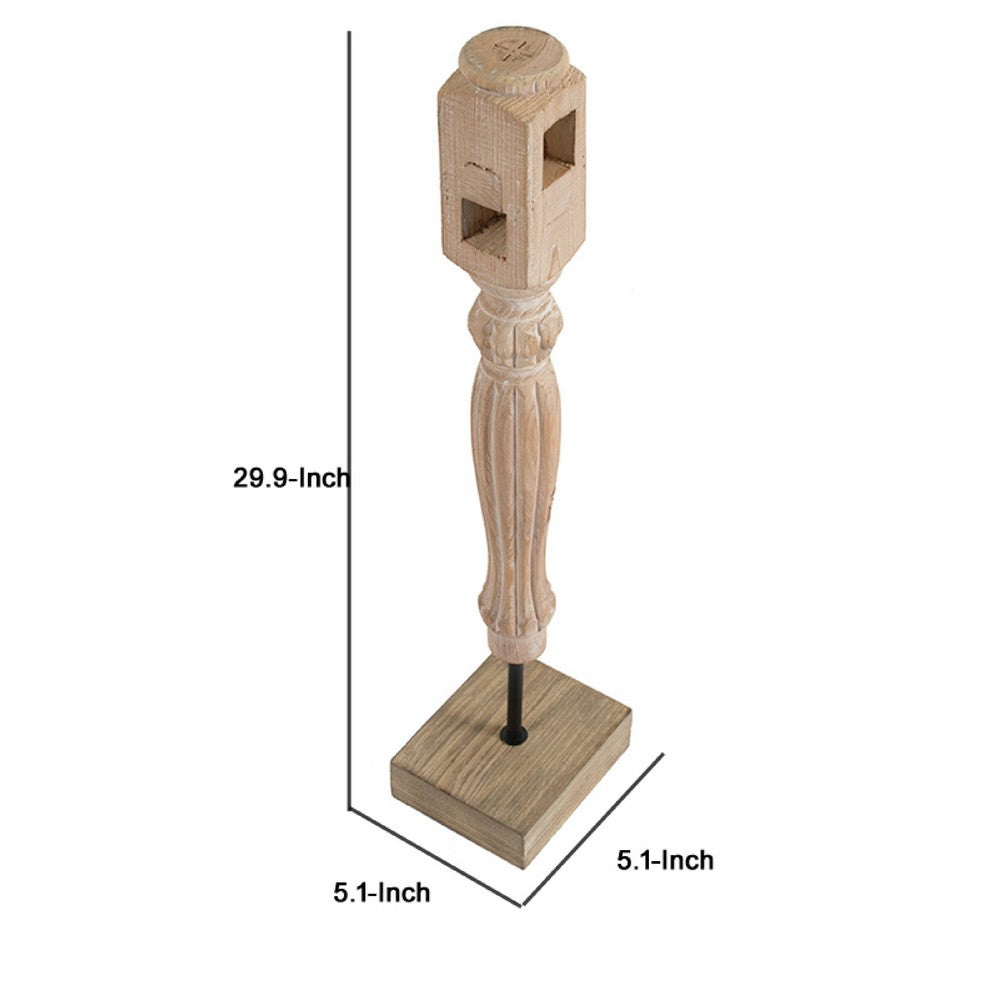 Wren Tabletop Accent Decoration | Turned Detail Iron Rod | Brown Wood 30"