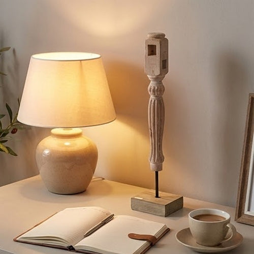 Wren Tabletop Accent Decoration | Turned Detail Iron Rod | Brown Wood 30"