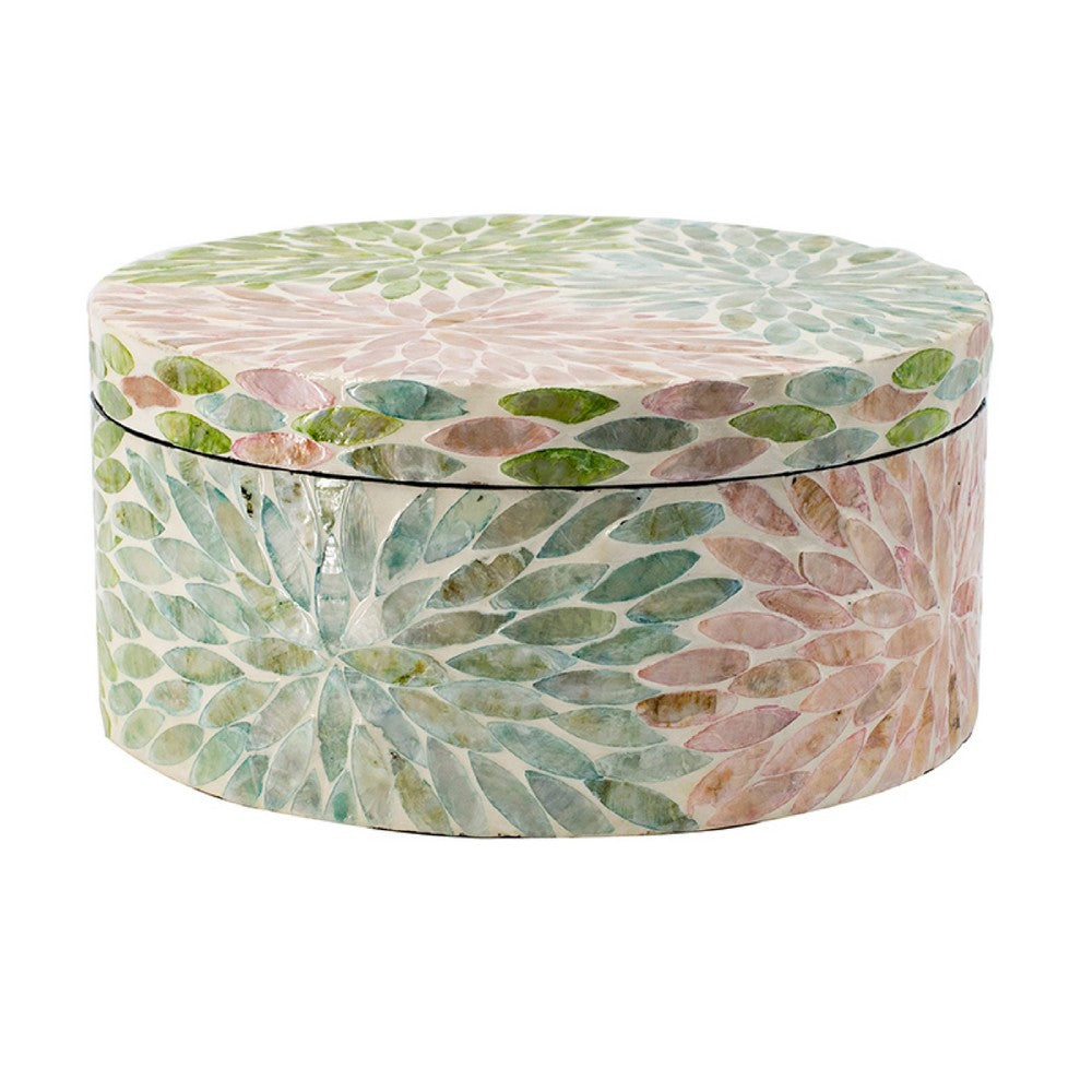 Thea Round Accent Storage Box | Petal Multi-Color Capiz Shell Inlay 10"