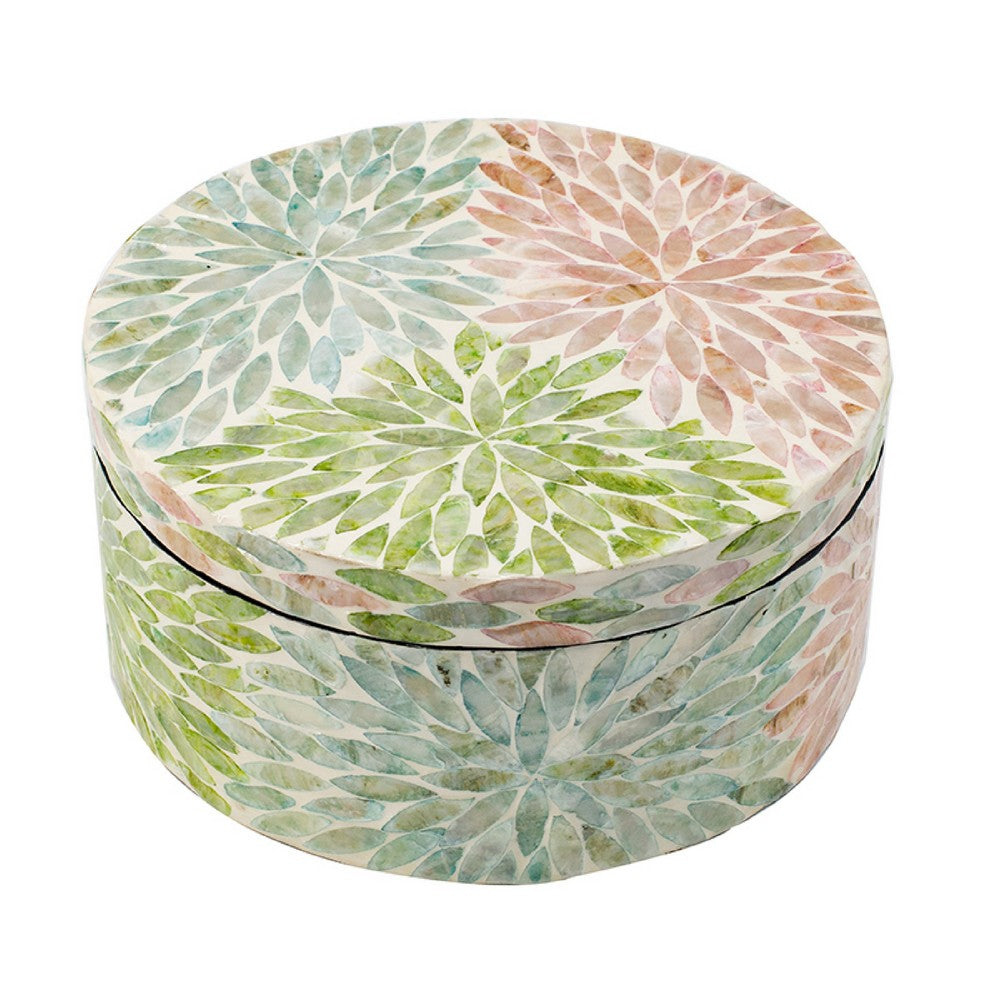 Thea Round Accent Storage Box | Petal Multi-Color Capiz Shell Inlay 10"