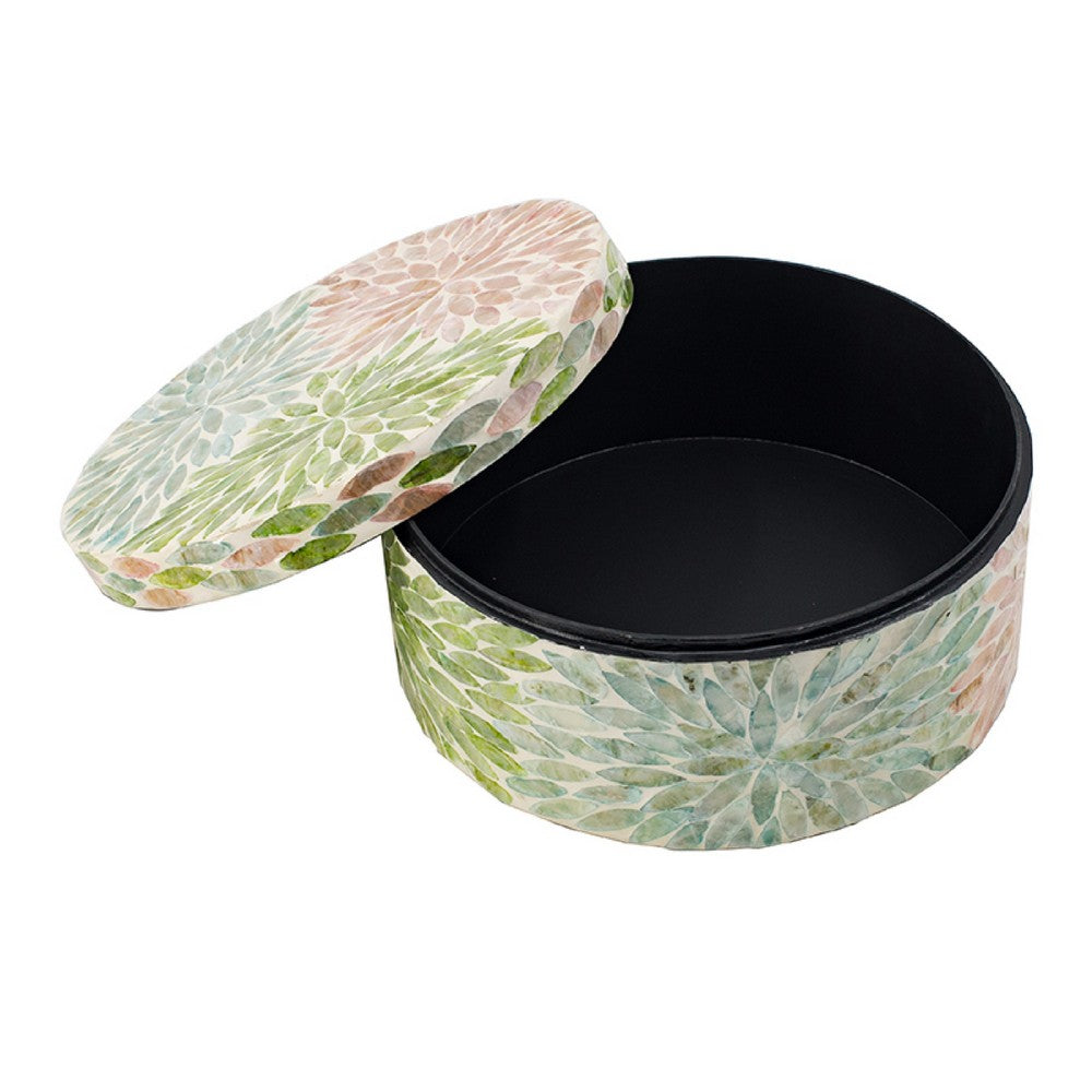 Thea Round Accent Storage Box | Petal Multi-Color Capiz Shell Inlay 10"