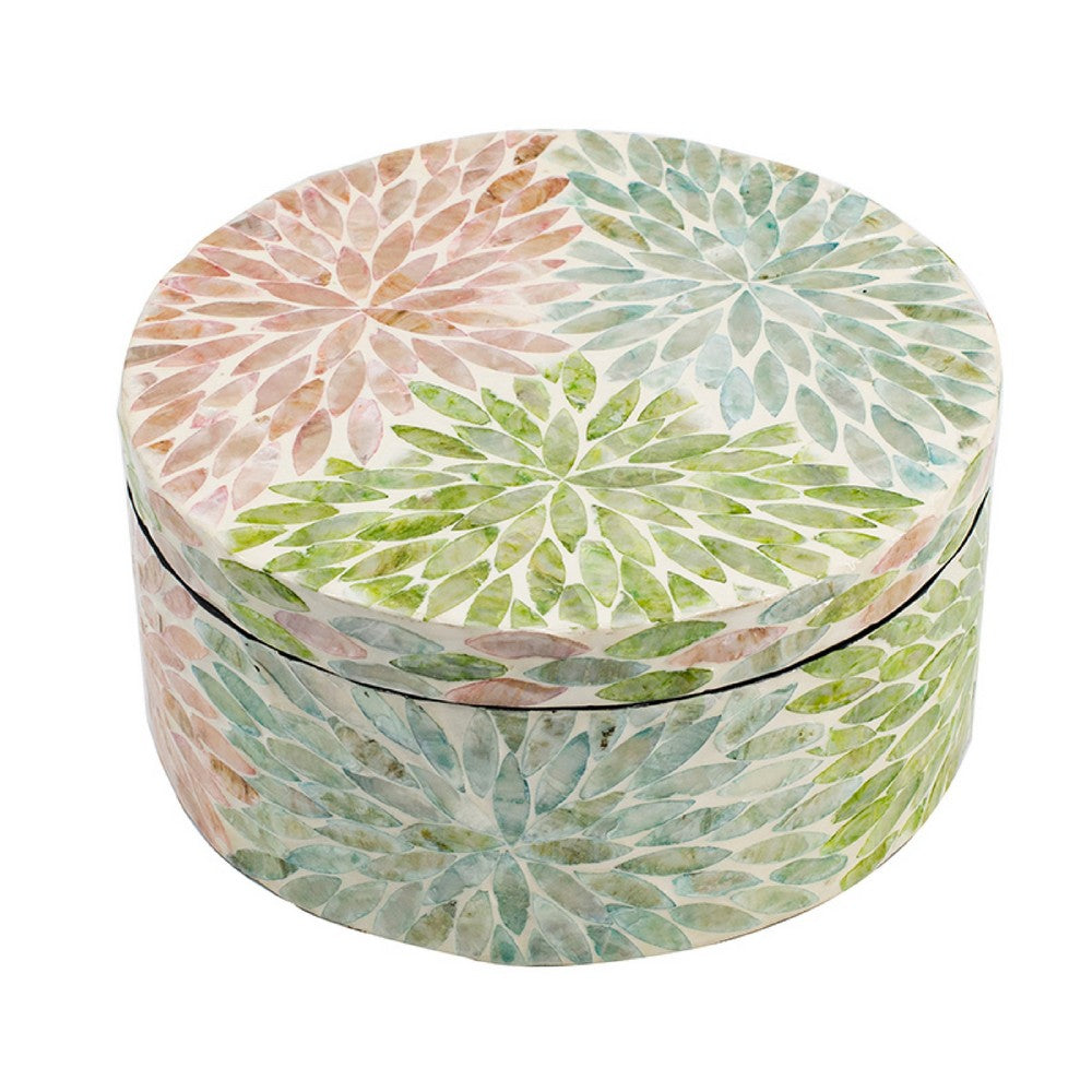 Thea Round Accent Storage Box | Petal Multi-Color Capiz Shell Inlay 10"