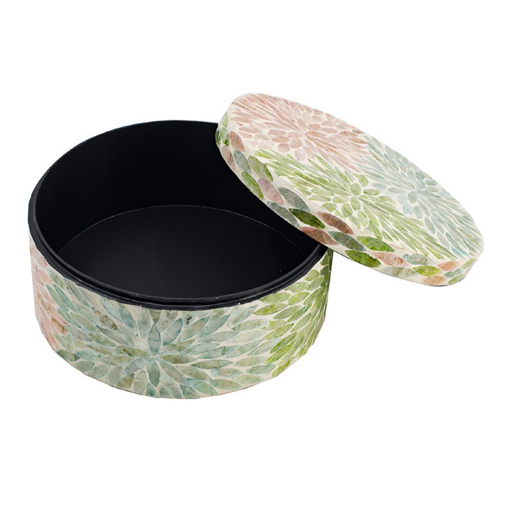 Thea Round Accent Storage Box | Petal Multi-Color Capiz Shell Inlay 10"