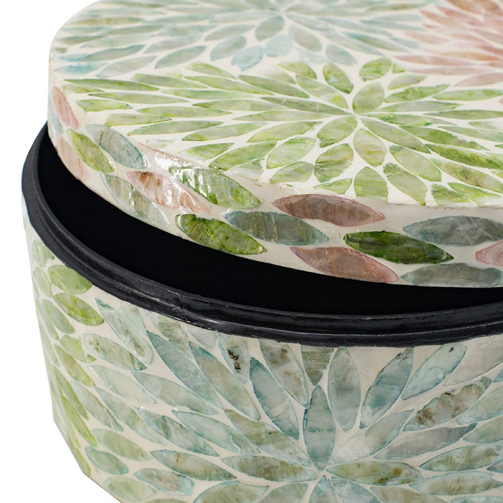 Thea Round Accent Storage Box | Petal Multi-Color Capiz Shell Inlay 10"