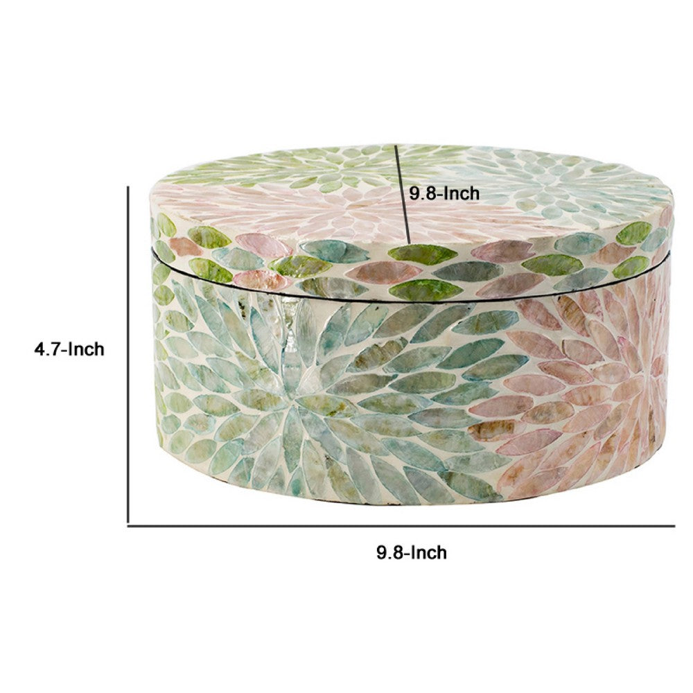 Thea Round Accent Storage Box | Petal Multi-Color Capiz Shell Inlay 10"