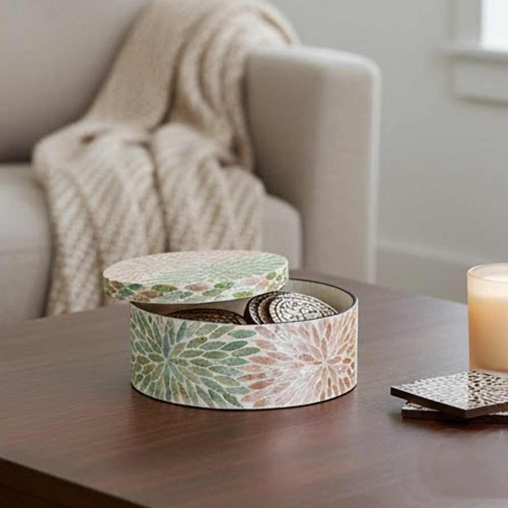 Thea Round Accent Storage Box | Petal Multi-Color Capiz Shell Inlay 10"