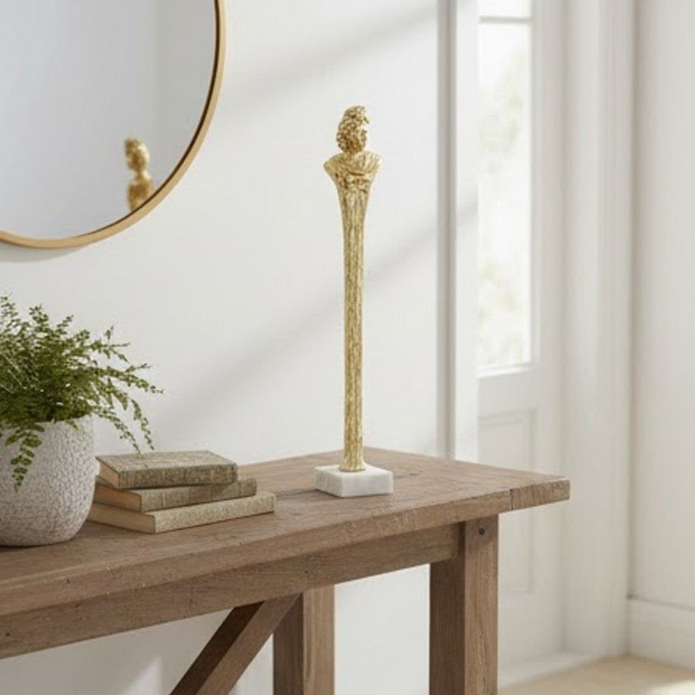 Valeri Small Decorative Human Figurine | Marble Base | Gold Aluminum 28"