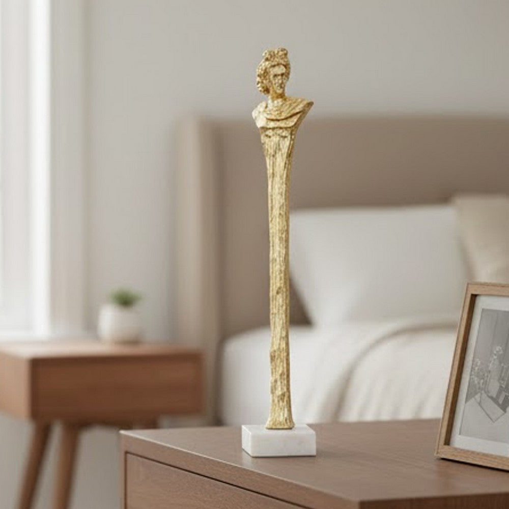 Valeri Small Decorative Human Figurine | Marble Base | Gold Aluminum 28"