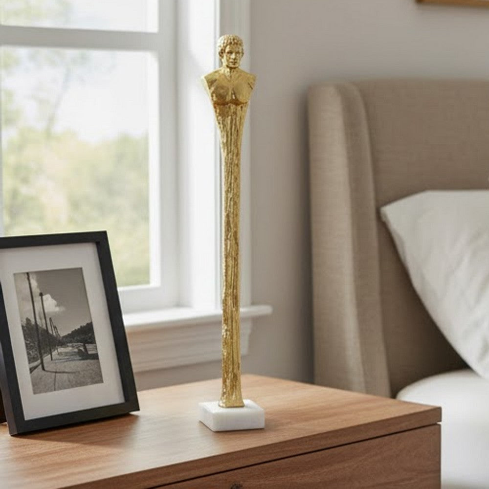 Valeri Large Decorative Human Figurine | Marble Base | Gold Aluminum 32"