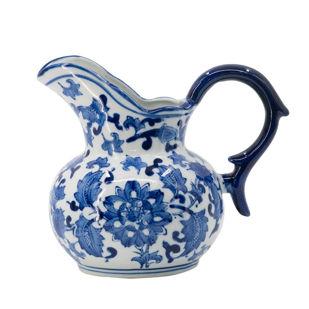 Esme Decorative Milk Jar Accent | Floral Motif Blue White Porcelain 8"