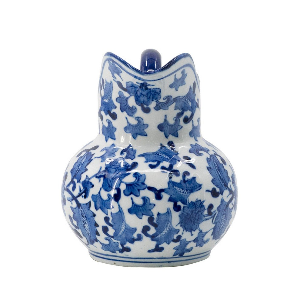 Esme Decorative Milk Jar Accent | Floral Motif Blue White Porcelain 8"