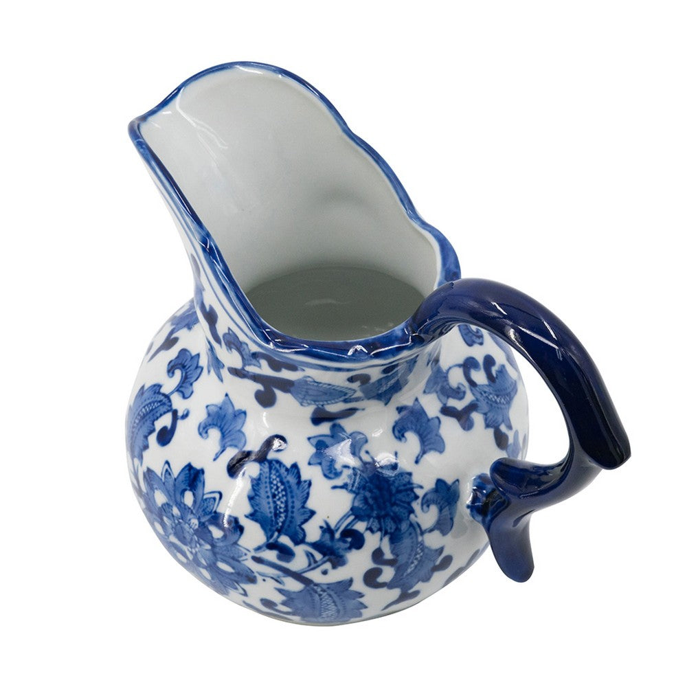 Esme Decorative Milk Jar Accent | Floral Motif Blue White Porcelain 8"