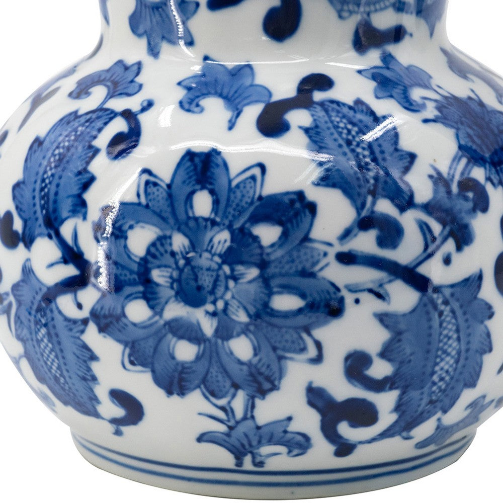 Esme Decorative Milk Jar Accent | Floral Motif Blue White Porcelain 8"
