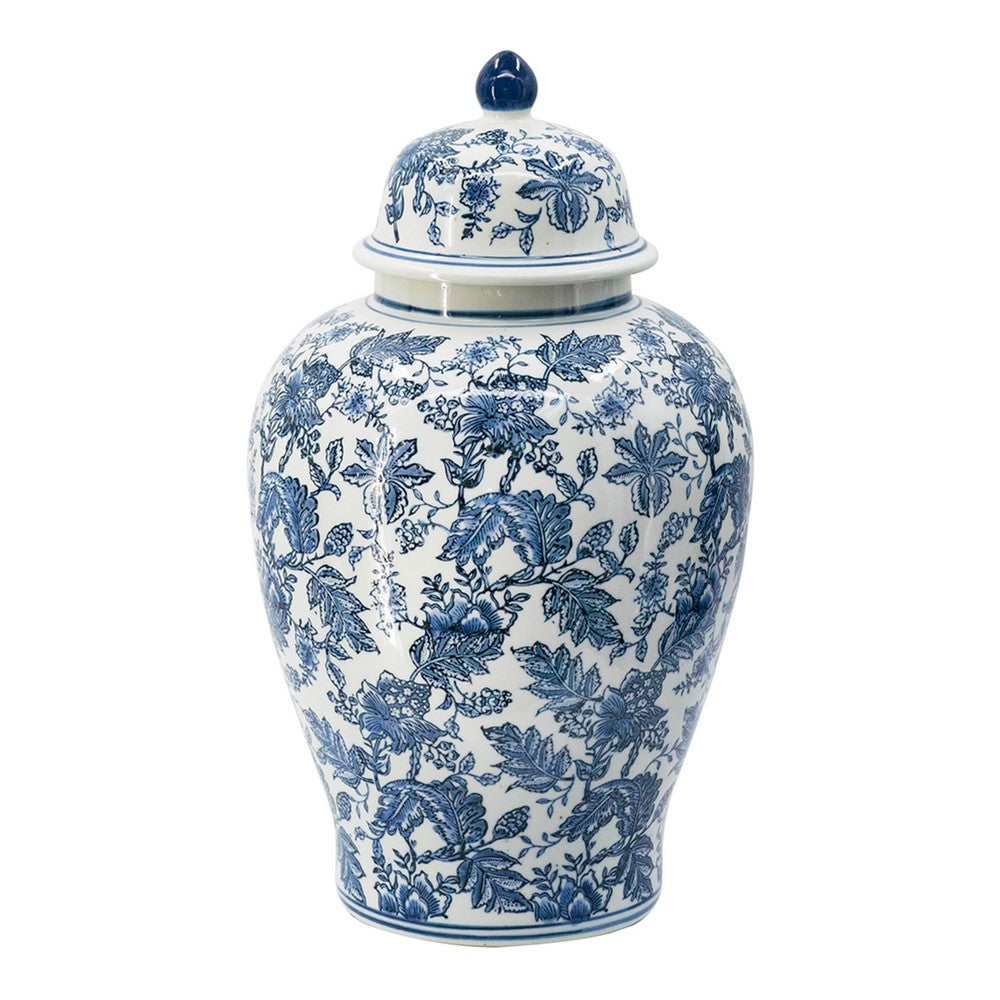 Brady Ginger Jar with Dome Lid | Floral Pattern Blue-White Porcelain 23"