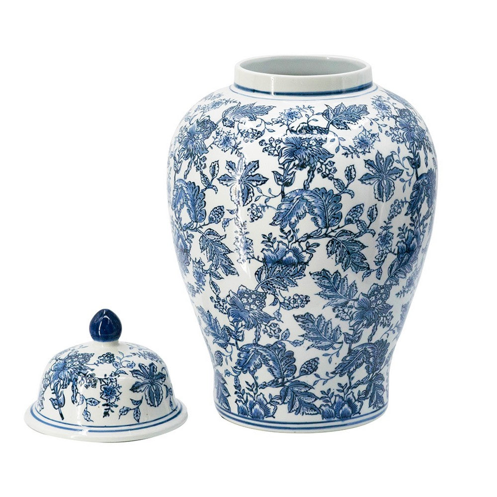 Brady Ginger Jar with Dome Lid | Floral Pattern Blue-White Porcelain 23"