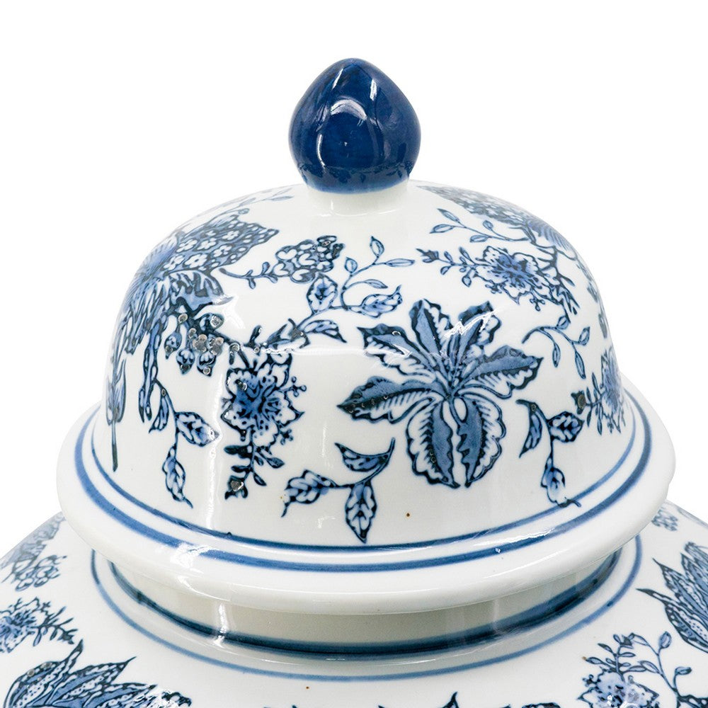 Brady Ginger Jar with Dome Lid | Floral Pattern Blue-White Porcelain 23"