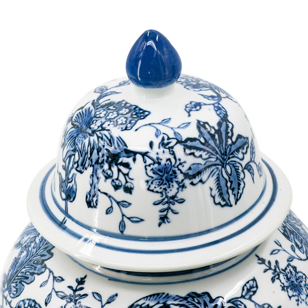 Brady Ginger Jar with Dome Lid | Floral Pattern Blue-White Porcelain 18"