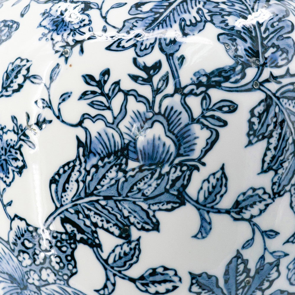 Brady Ginger Jar with Dome Lid | Floral Pattern Blue-White Porcelain 18"