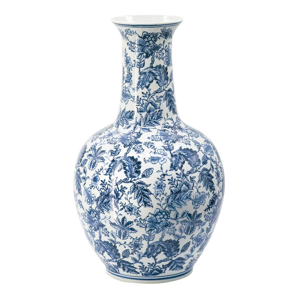 Macy Accent Flower Vase | Traditional Floral Blue White Porcelain 24"