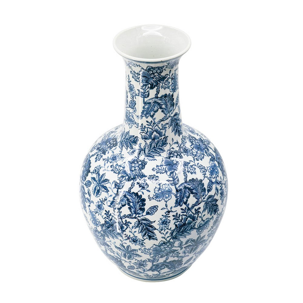 Macy Accent Flower Vase | Traditional Floral Blue White Porcelain 24"