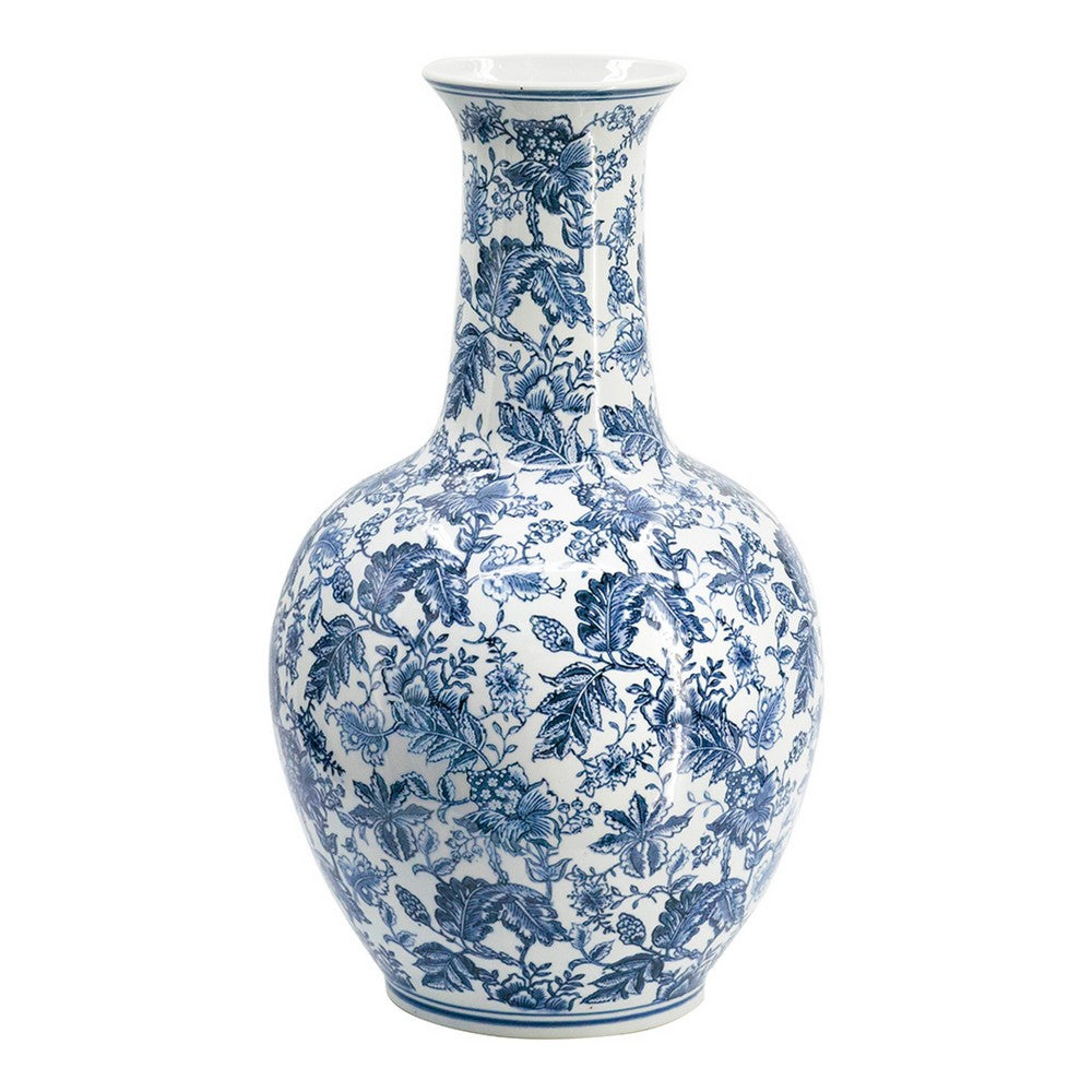 Macy Accent Flower Vase | Traditional Floral Blue White Porcelain 24"