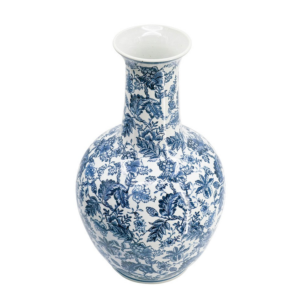 Macy Accent Flower Vase | Traditional Floral Blue White Porcelain 24"